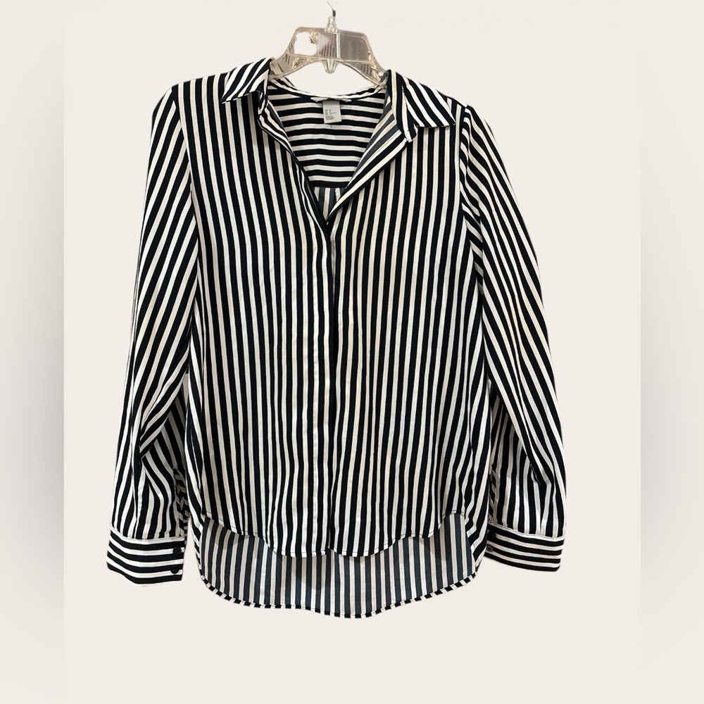 H&M Black and White Vertical Stripe Button-Down Shirt